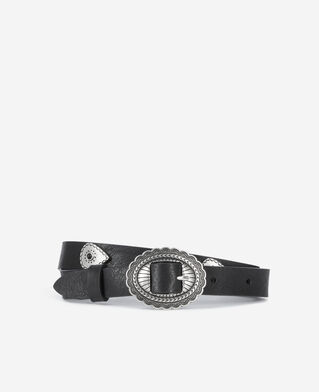 The Kooples F BLACK thin black leather belt with rivets