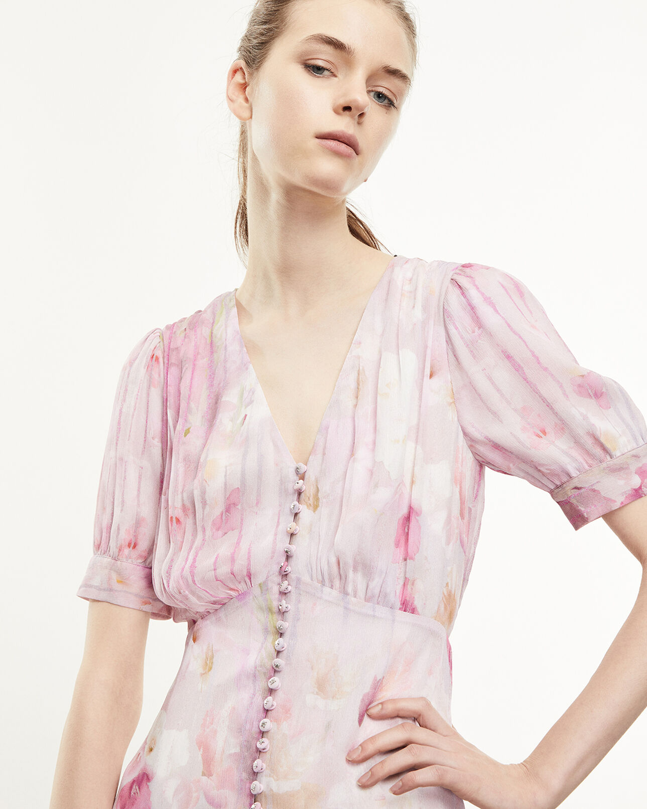 The Kooples FEMME PINK robe longue imprimée fleuri