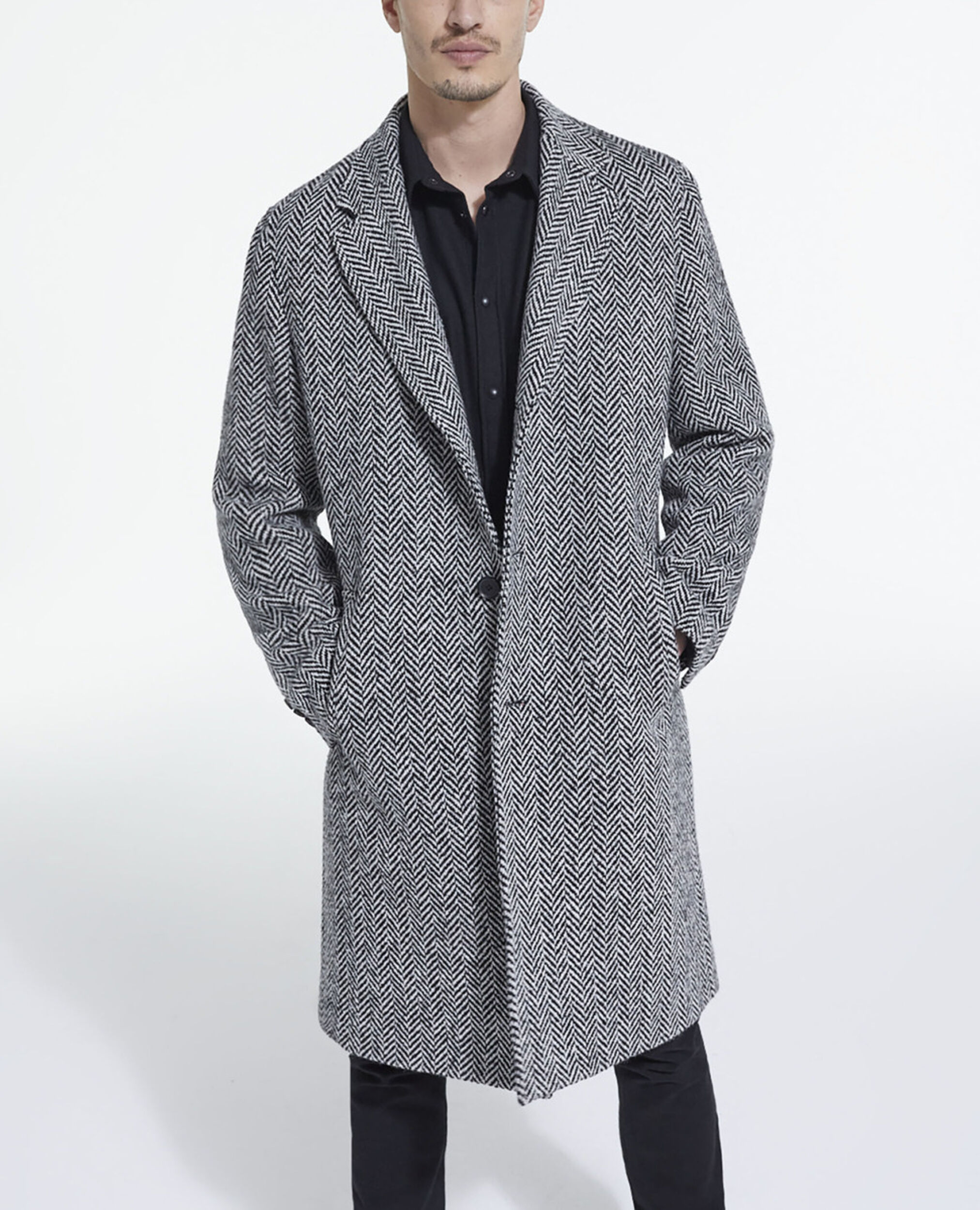 Manteau en laine à motifs, BLACK WHITE, hi-res image number null