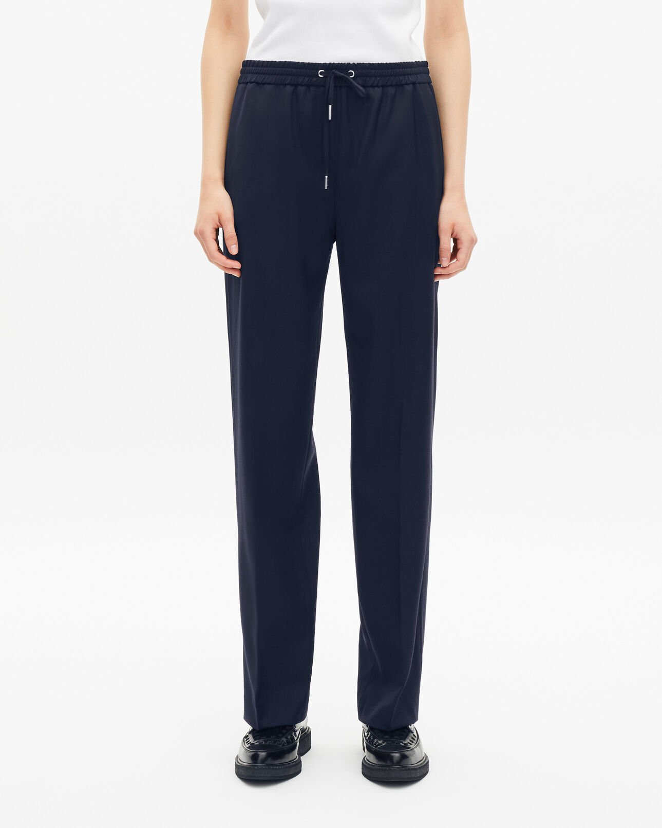 The Kooples FEMME DARK NAVY pantalon droit en laine bleu foncé