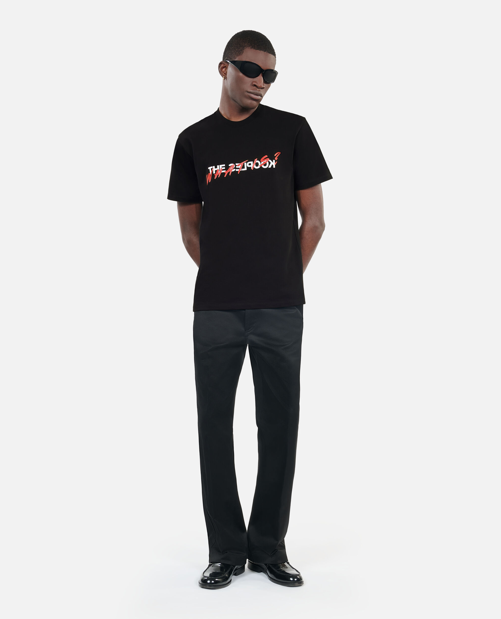 Men's black cotton t-shirt with what is print, BLACK, hi-res image number null