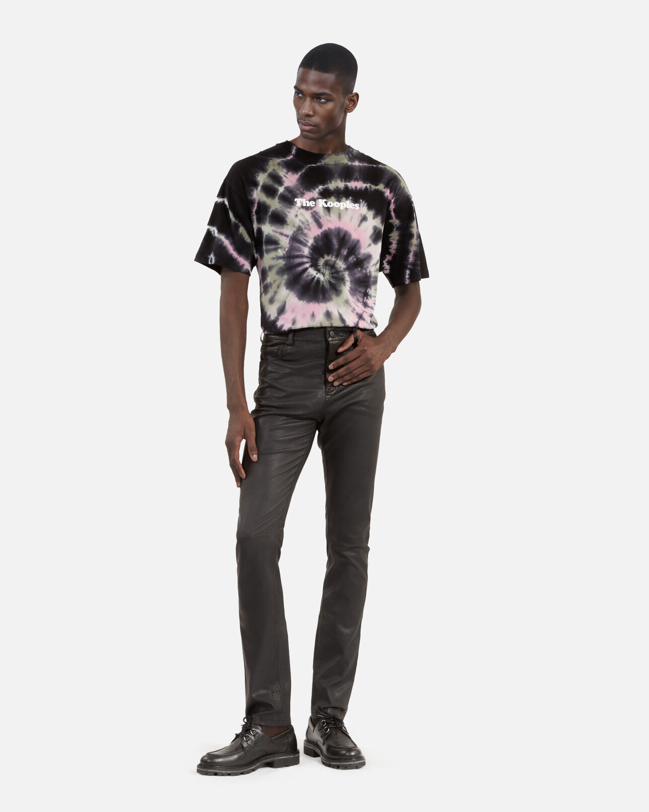 The Kooples HOMME BLACK pantalon slim en cuir noir