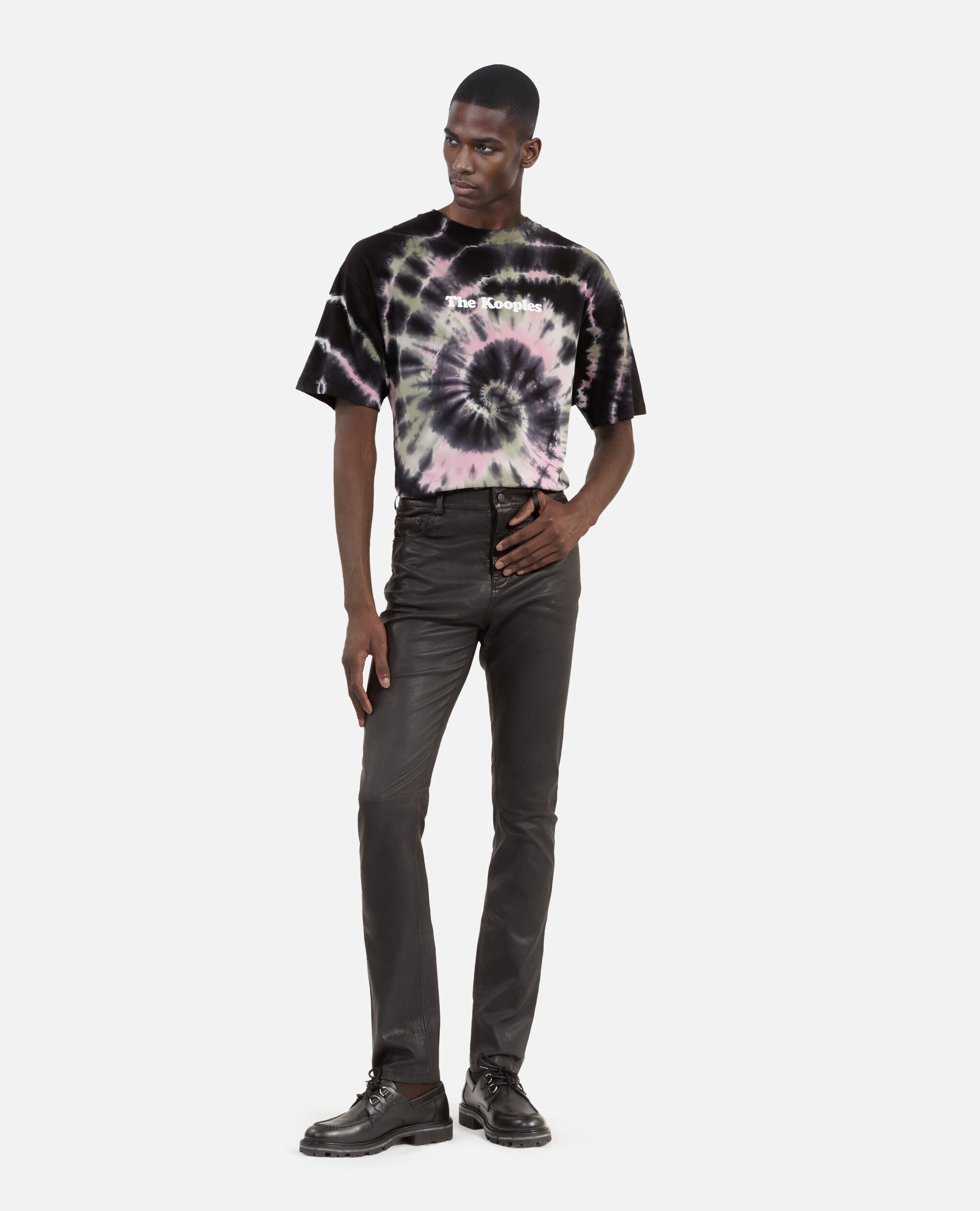Black leather slim-fit pants, BLACK, hi-res image number null
