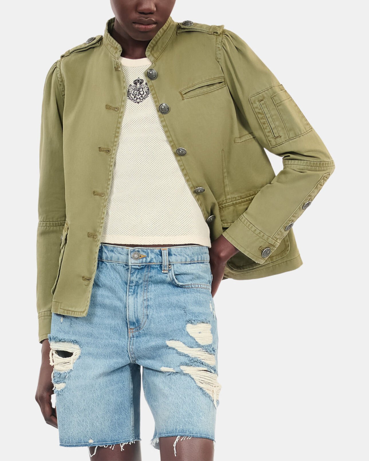The Kooples WOMEN OLIVE NIGHT khaki officer style jacket