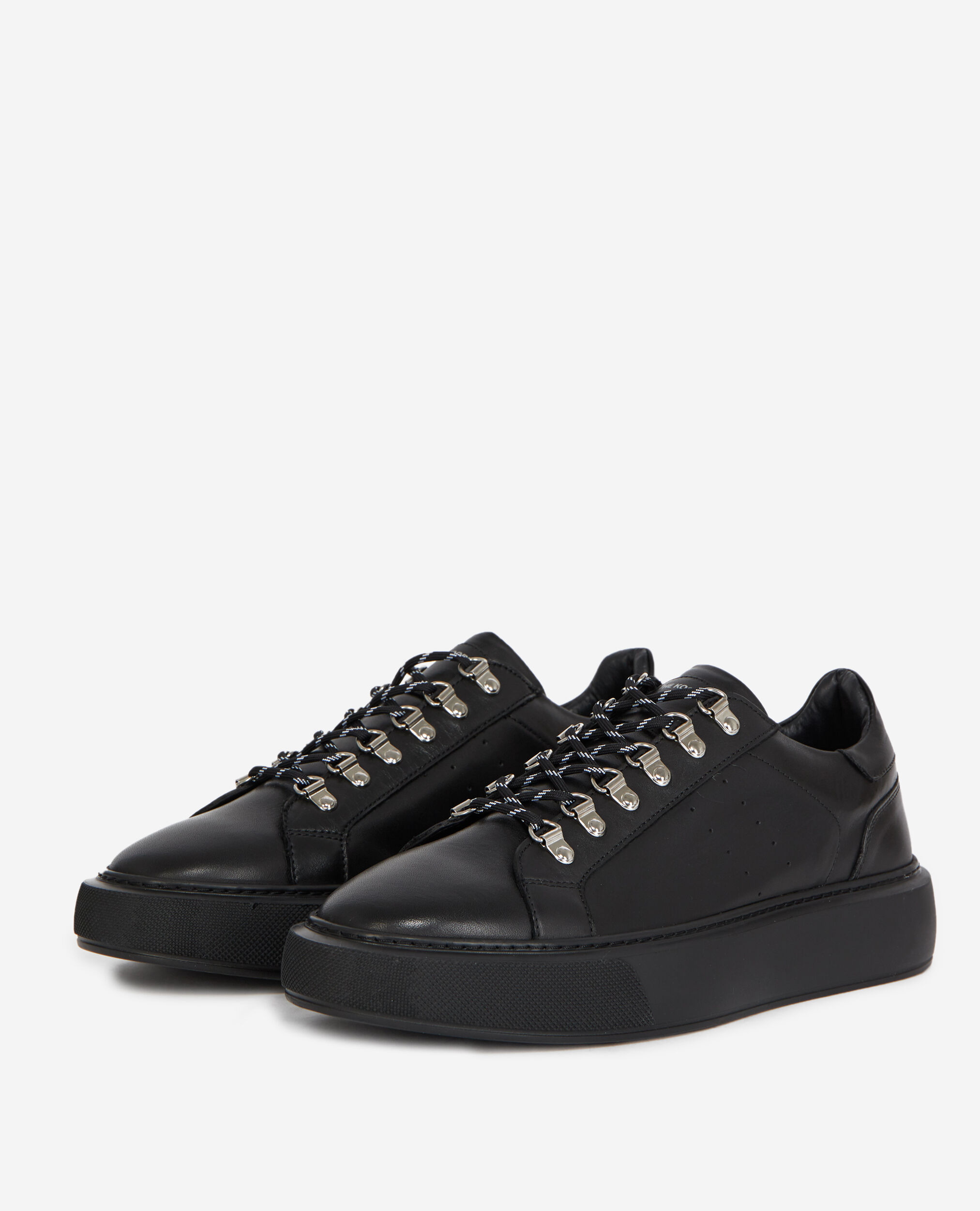 Wedge black sneakers in leather with eyelets, BLACK, hi-res image number null