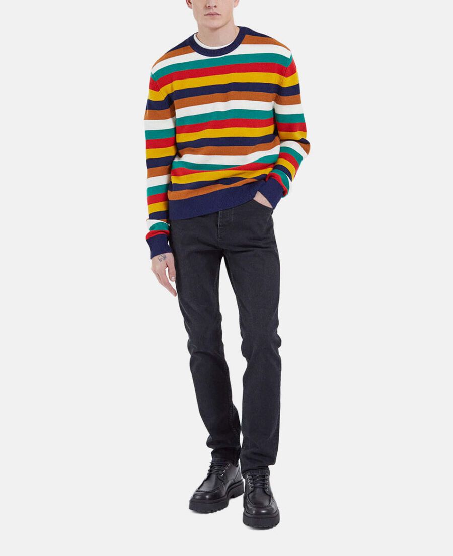 pull rayé multicolore laine à col rond