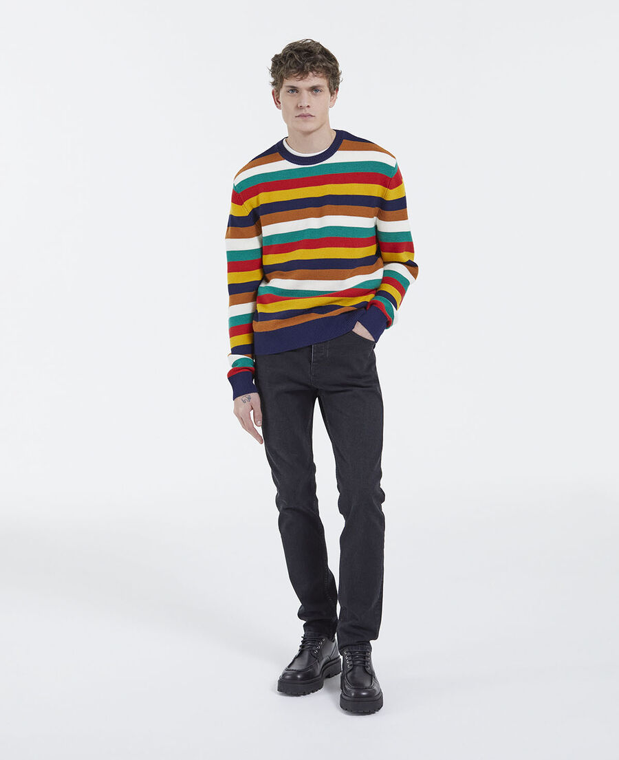 multicolored striped sweater with crew neck