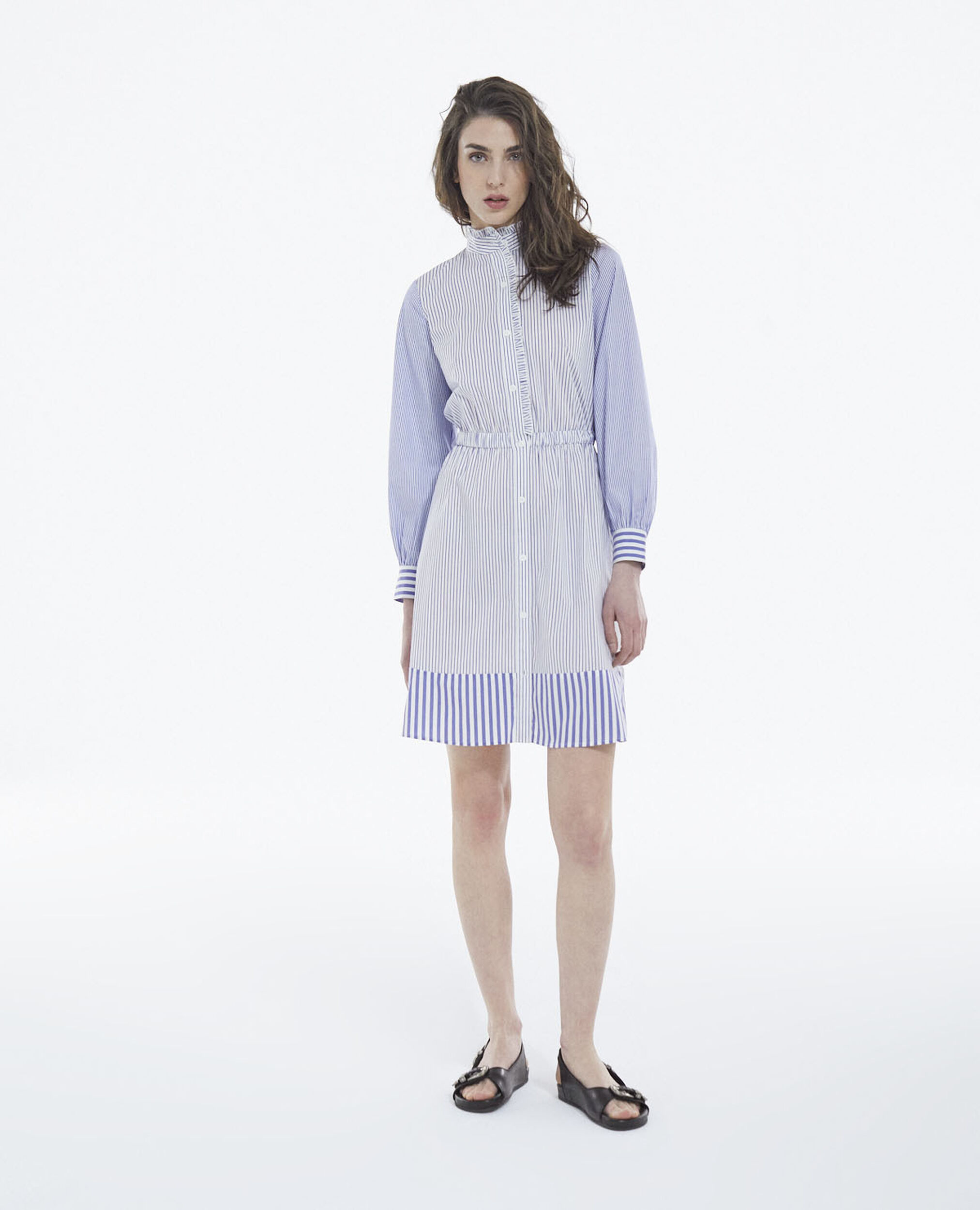 Short sky blue striped dress with high neck, BLUE WHITE, hi-res image number null