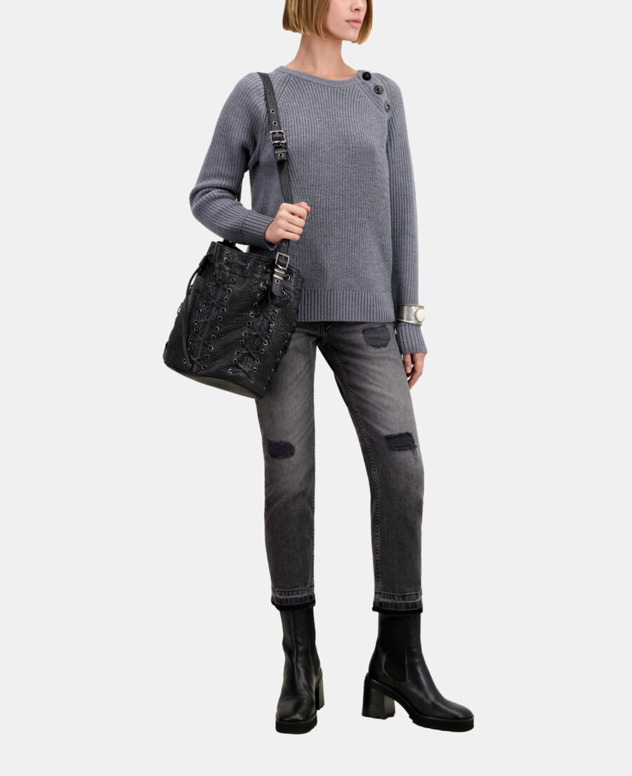The Kooples WOMEN MIDDLE GREY MEL_01 grey wool sweater with bijou buttons