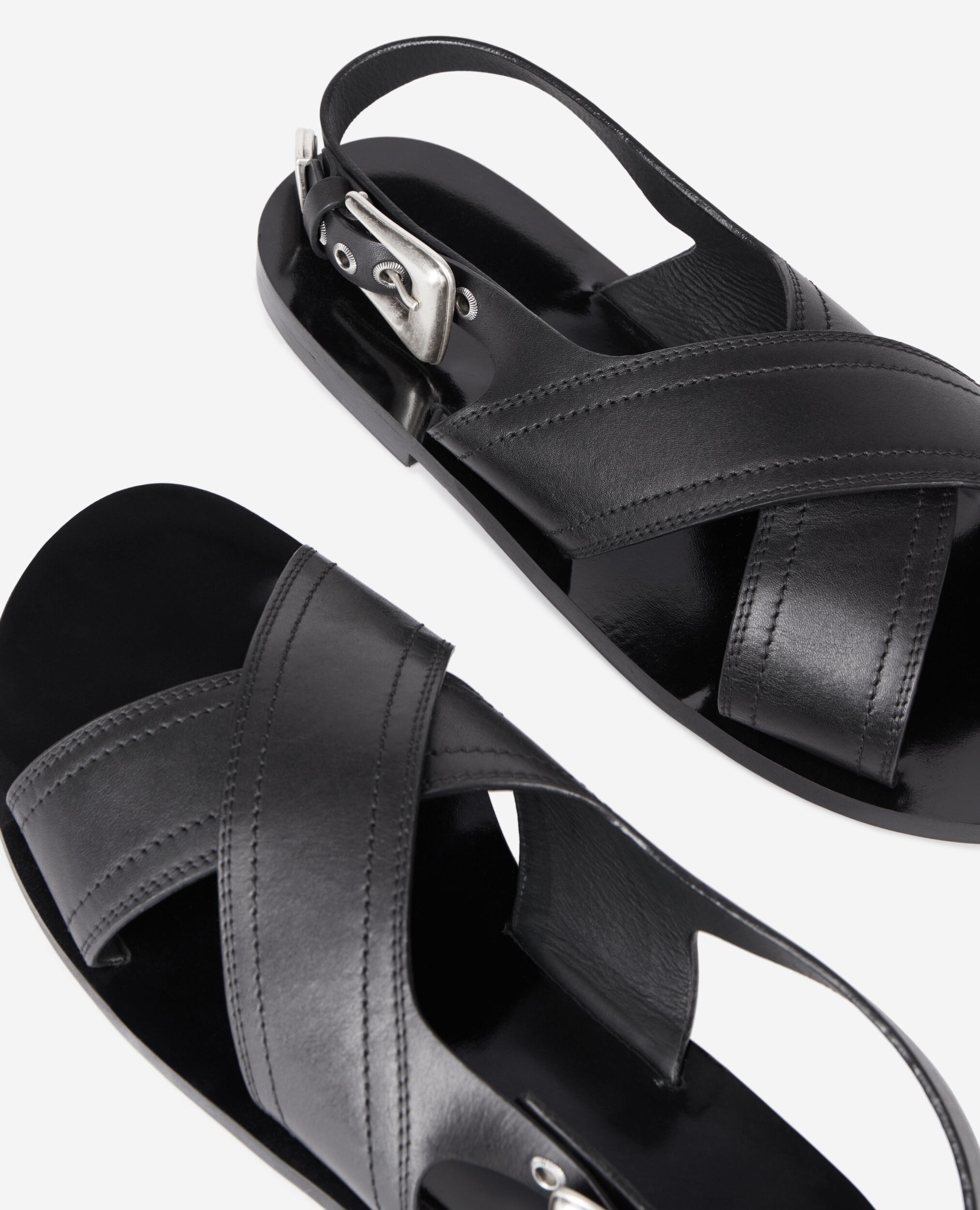 Sandales en cuir noir, BLACK, hi-res image number null
