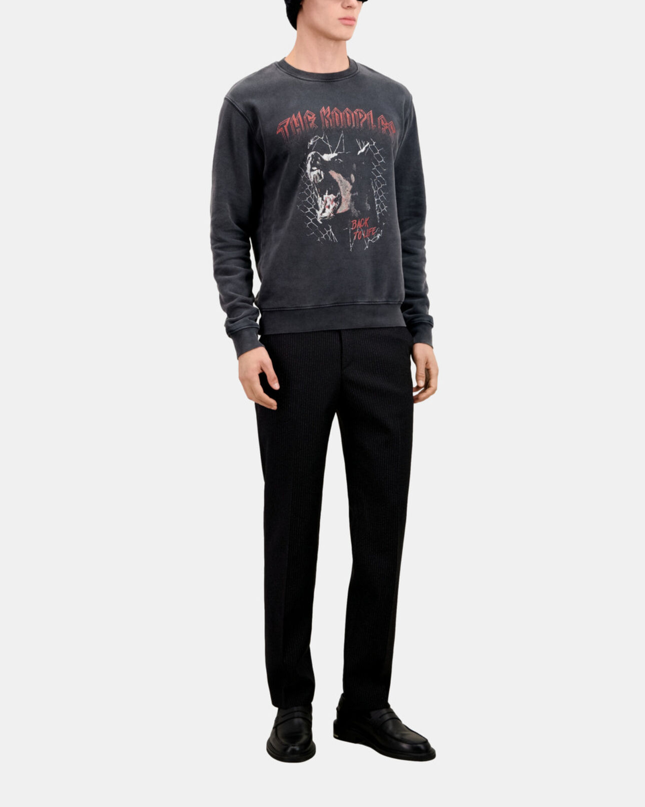 The Kooples HOMME BLACK WASHED sweatshirt homme noir avec sérigraphie barking dog