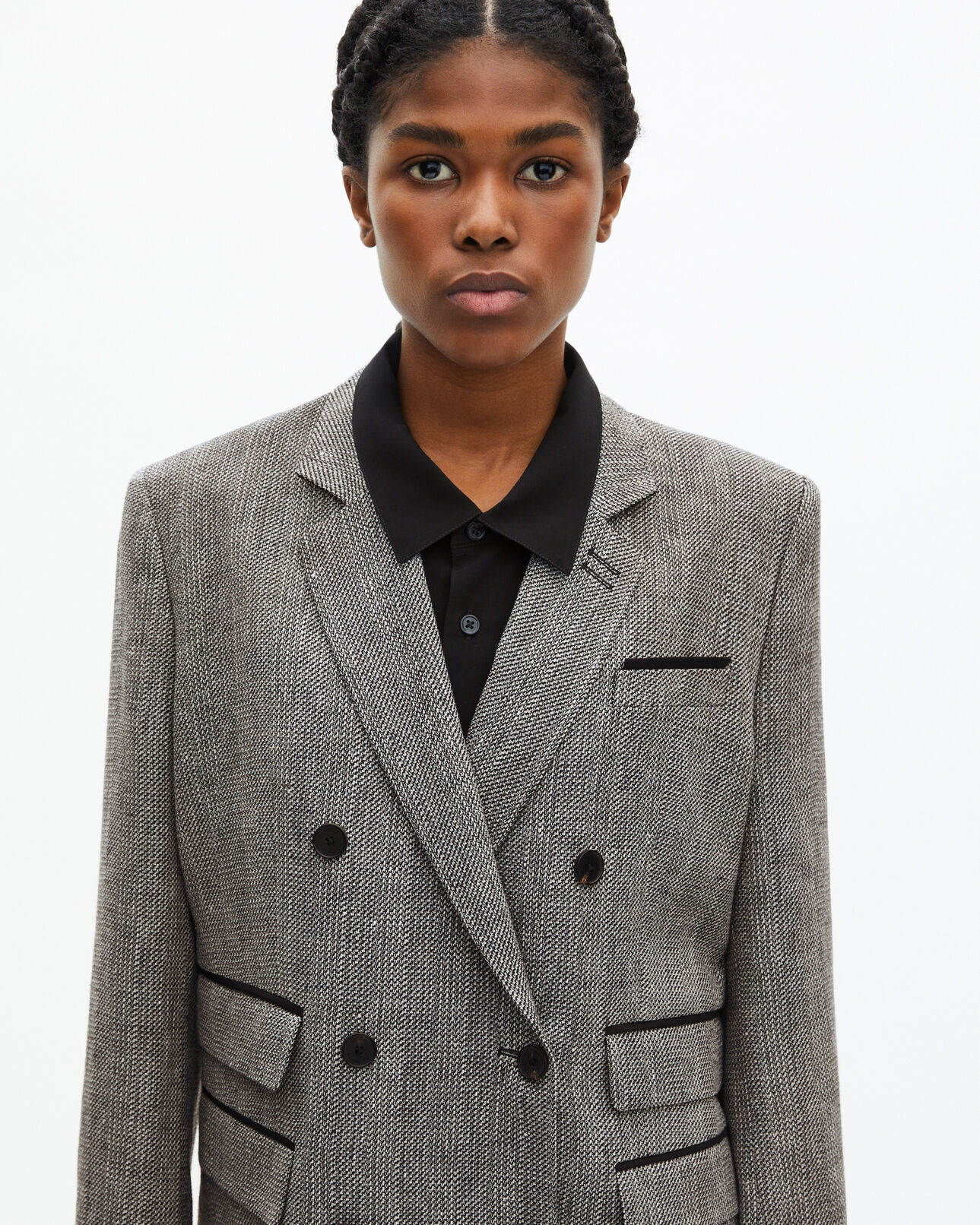 The Kooples WOMEN GREY grey wool and linen suit jacket