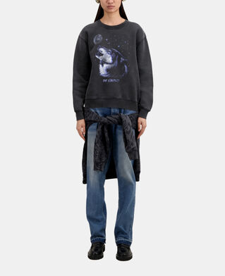 The Kooples FEMME BLACK WASHED sweatshirt femme noir avec s&eacute;rigraphie wolf