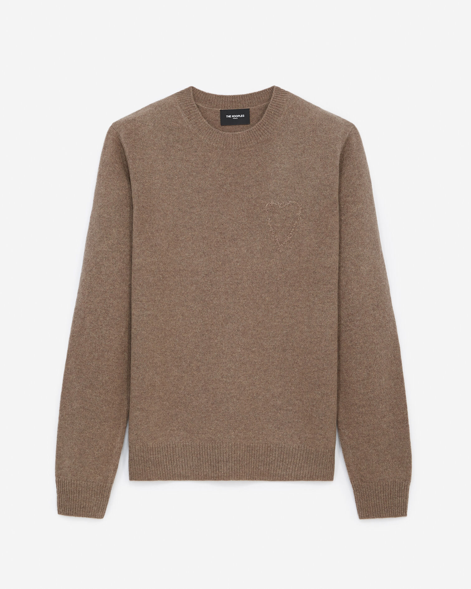 Beige wool sweater with heart embroidery, DARK BEIGE, hi-res image number null