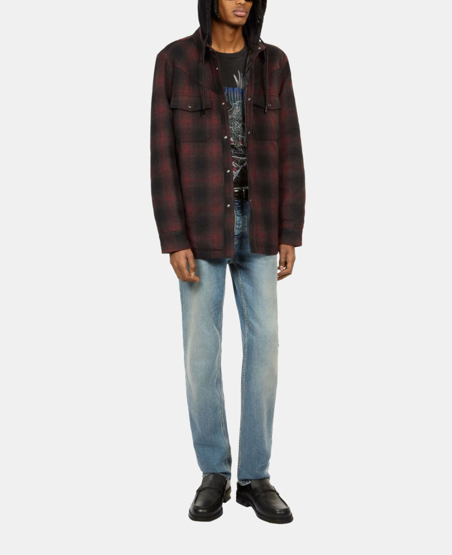 The Kooples HERREN BLACK-BORDEAUX blaue hemdjacke aus tweed mit karomuster