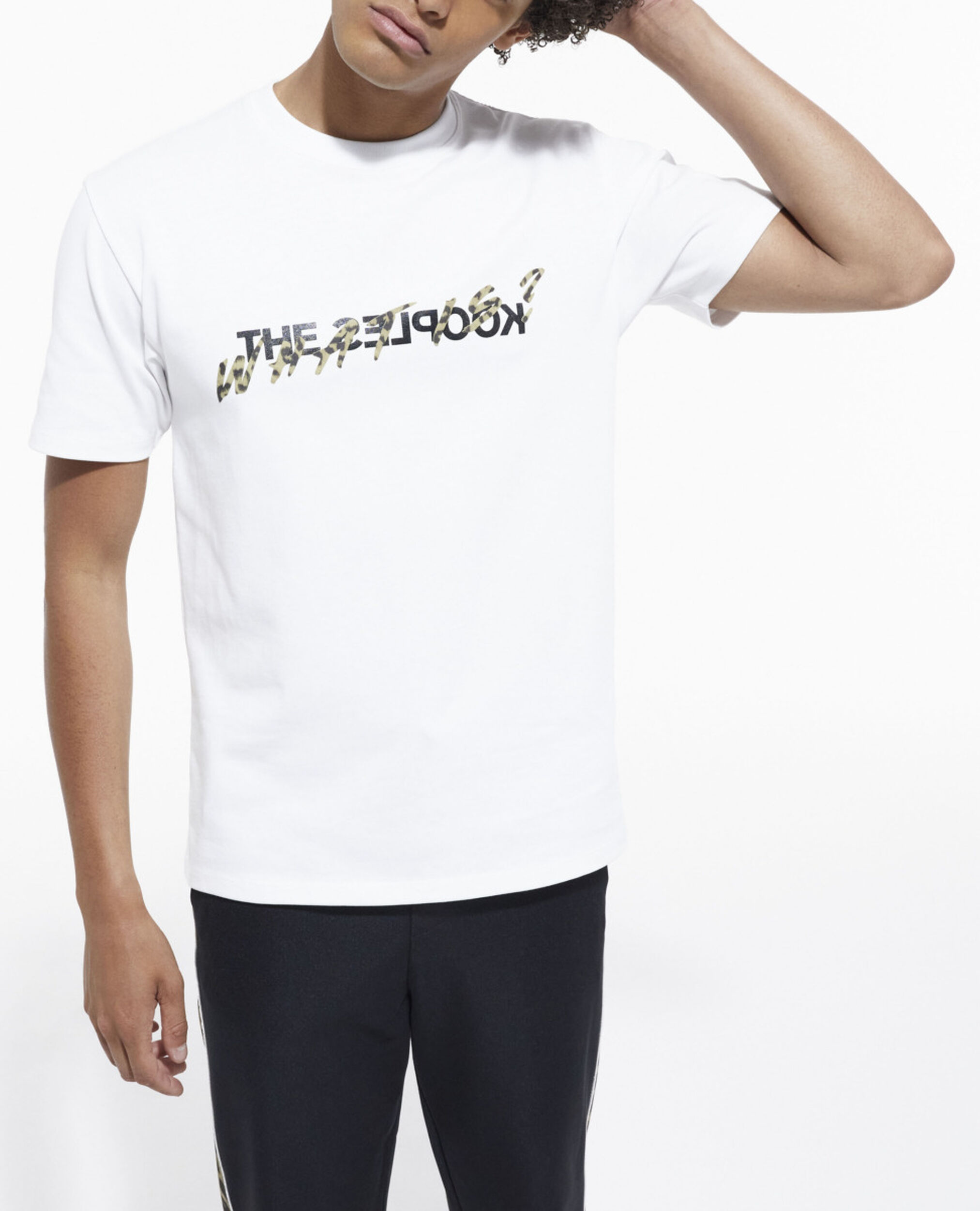 Weißes T-Shirt mit Leopardenmuster und "What is"-Schriftzug, SNOW WHITE, hi-res image number null