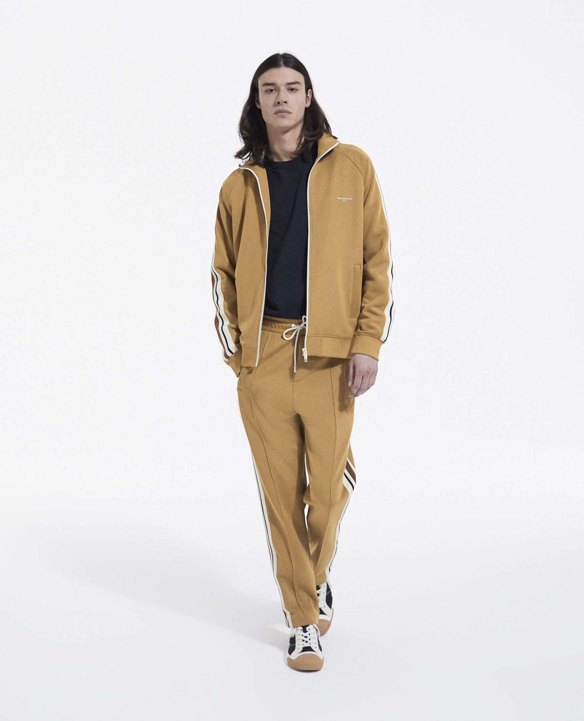 Camel joggers with side zippers and stripes, CAMEL, hi-res image number null