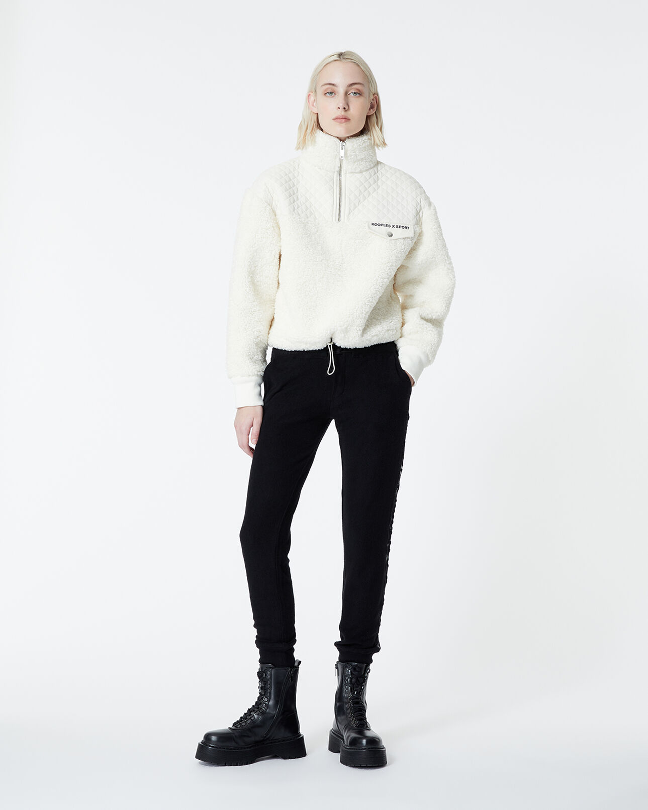 The Kooples FEMME ECRU sweat écru façon mouton détail contrasté