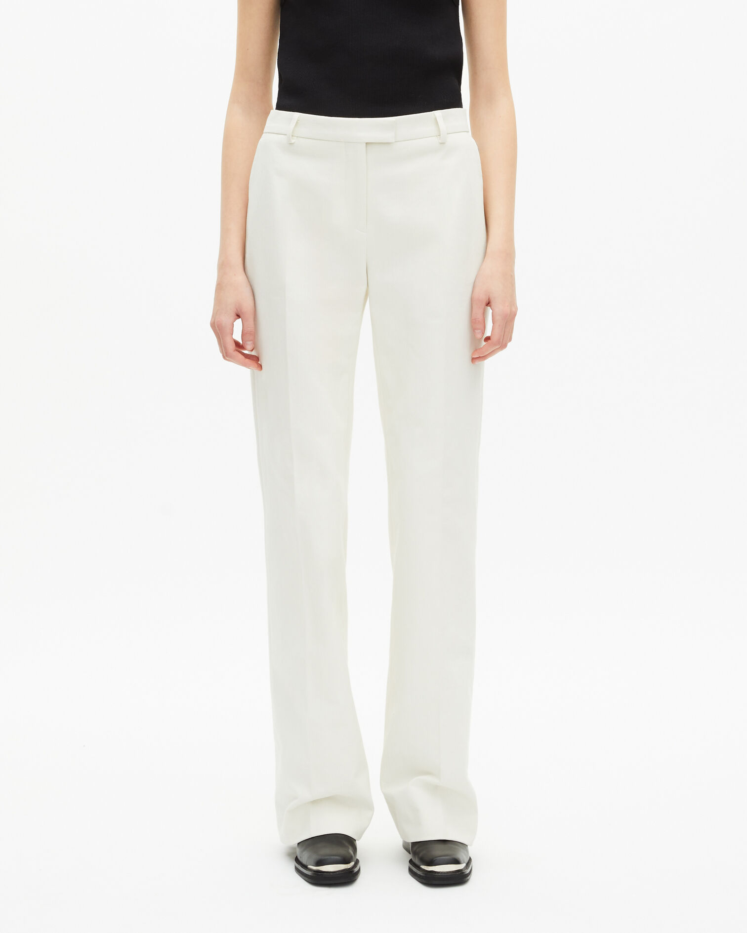 Pantalón de traje de pierna ancha de algodón crudo, WHITE, hi-res image number null