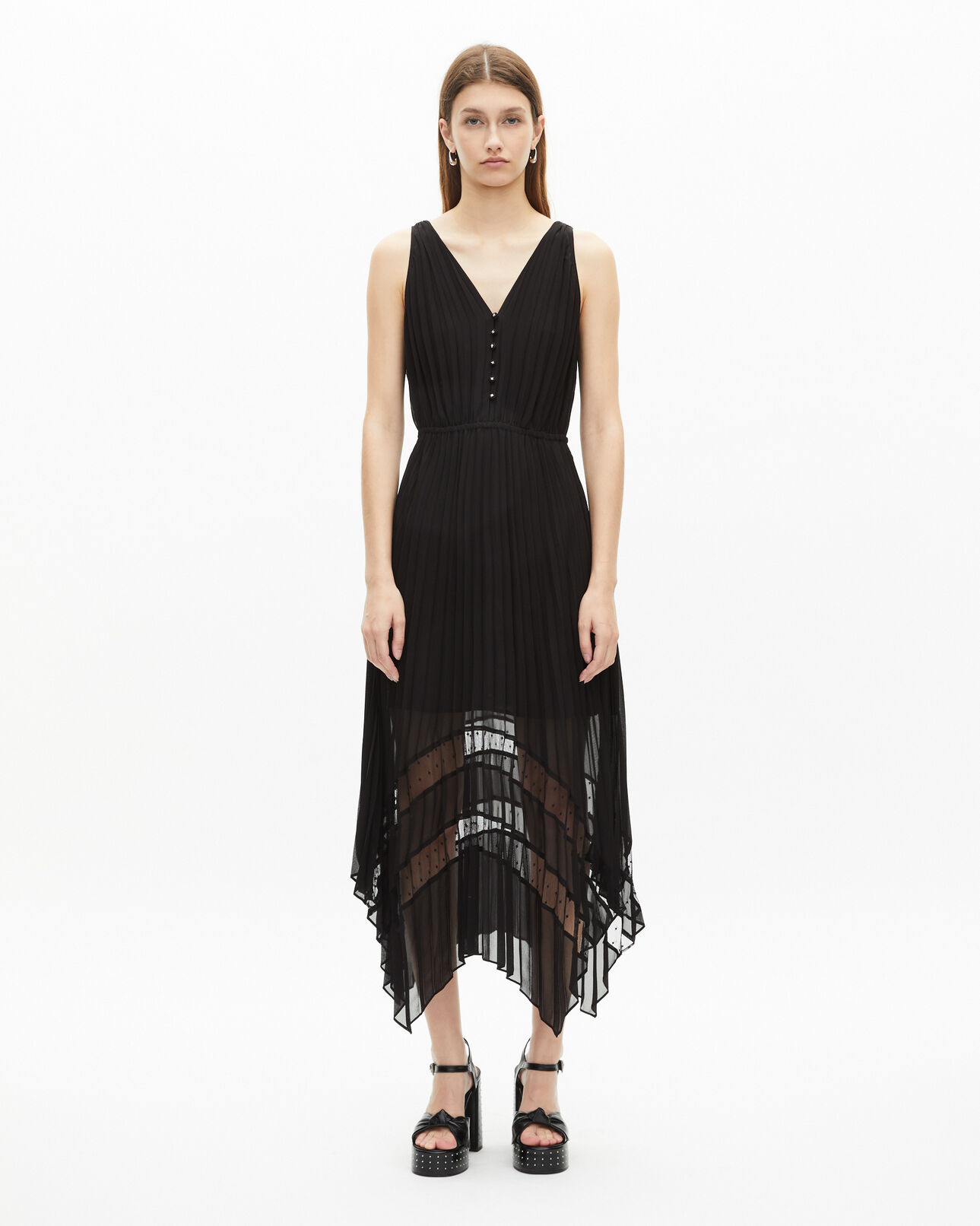 The Kooples FEMME BLACK robe longue plissée noire