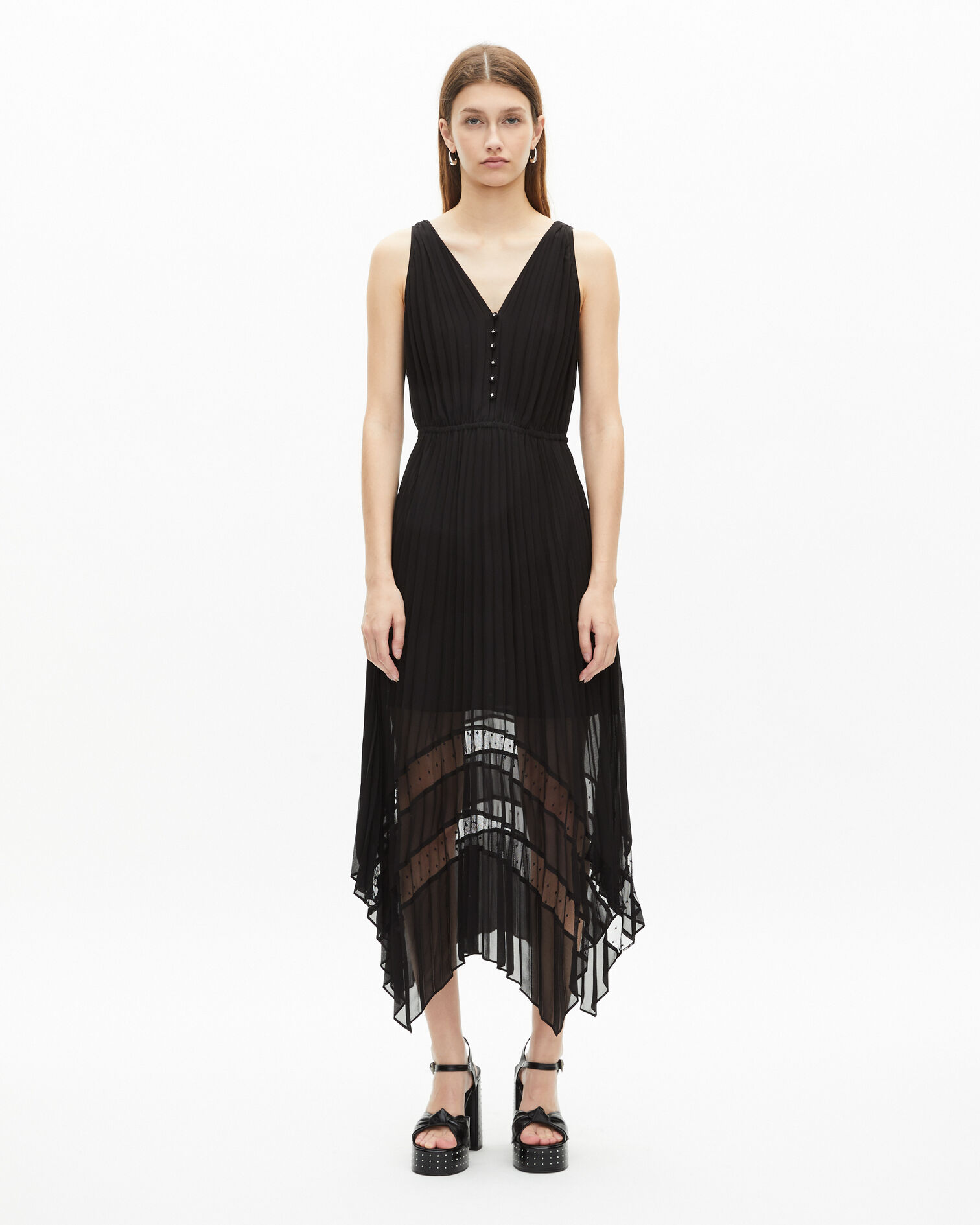 Robe longue plissée noire, BLACK, hi-res image number null