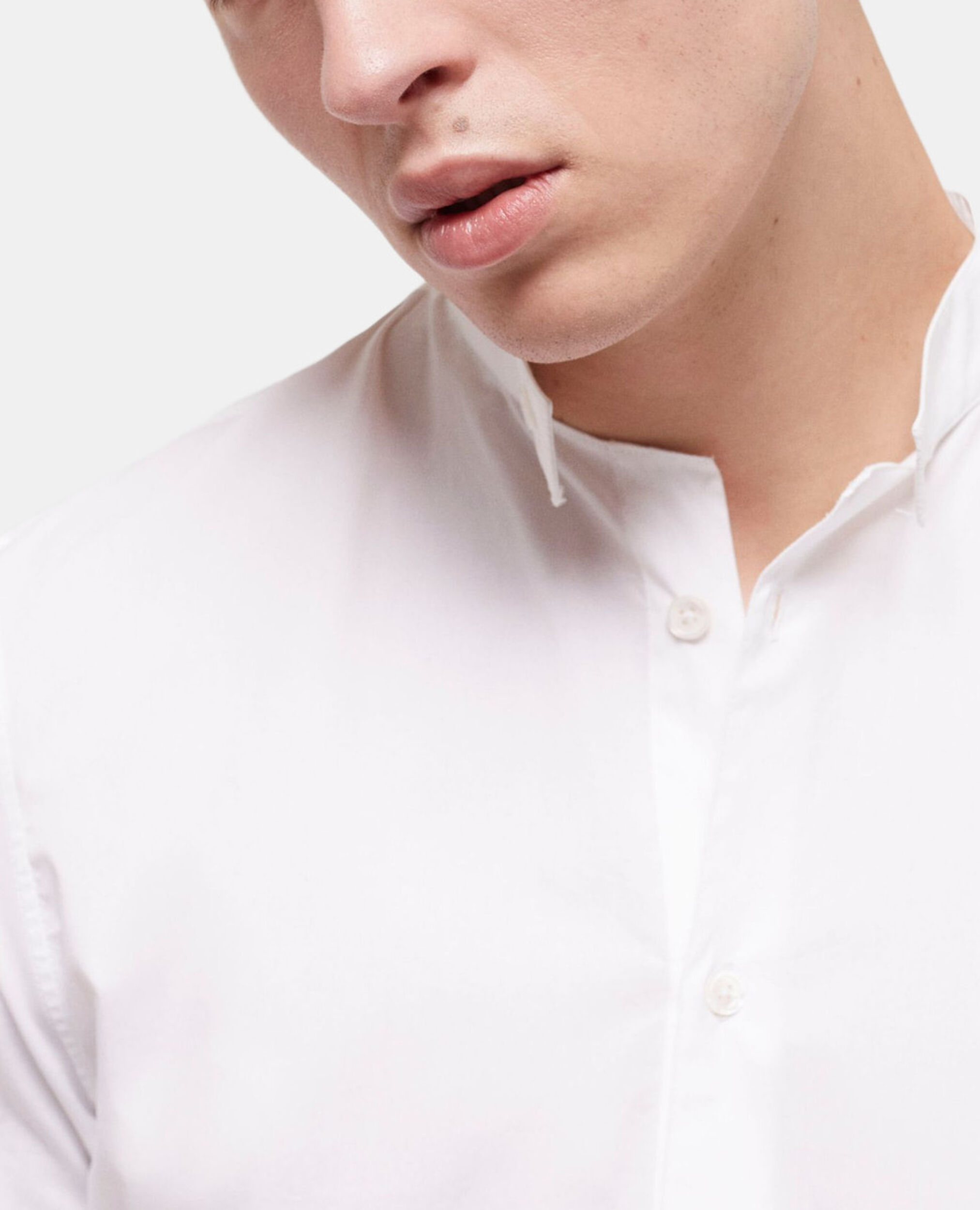 Slim-fit white shirt with officer collar, WHITE, hi-res image number null