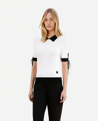 The Kooples WOMEN BLACK-ECRU short-sleeved ecru wool sweater