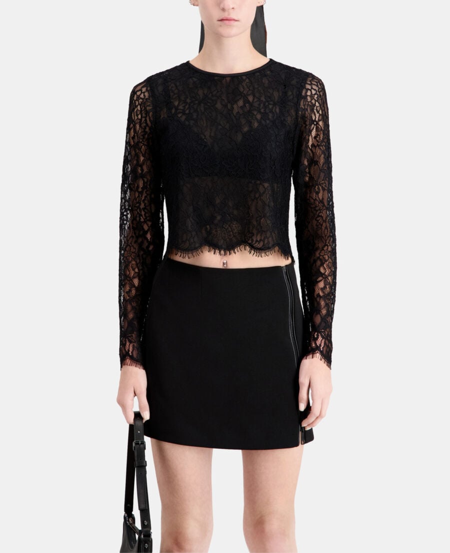 The Kooples FEMME BLACK top court noir en dentelle