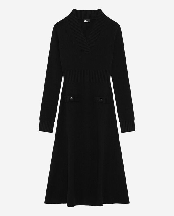 The Kooples DAMEN BLACK langes kleid aus schwarzer wolle