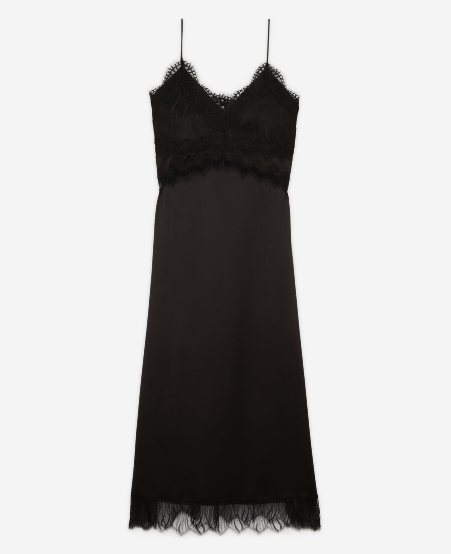 The Kooples FEMME BLACK robe nuisette longue avec dentelle noire