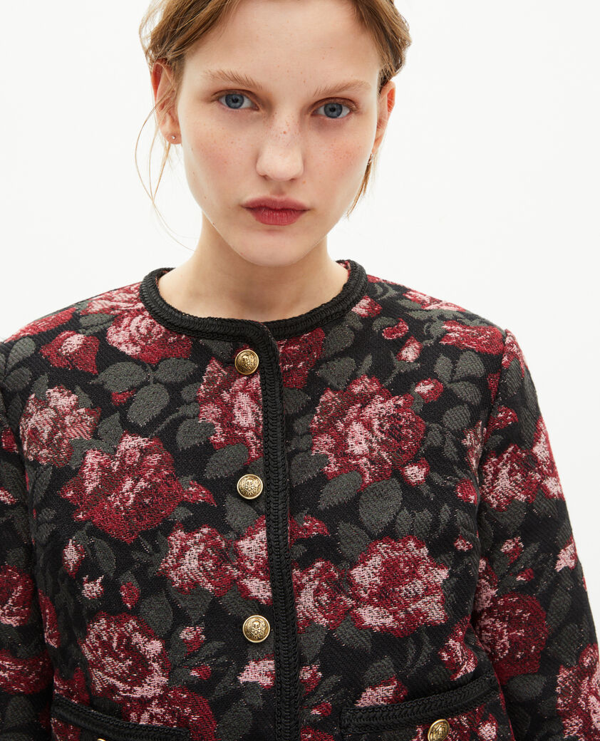 The Kooples FEMME BLACK - RED veste en jacquard roses bordeaux
