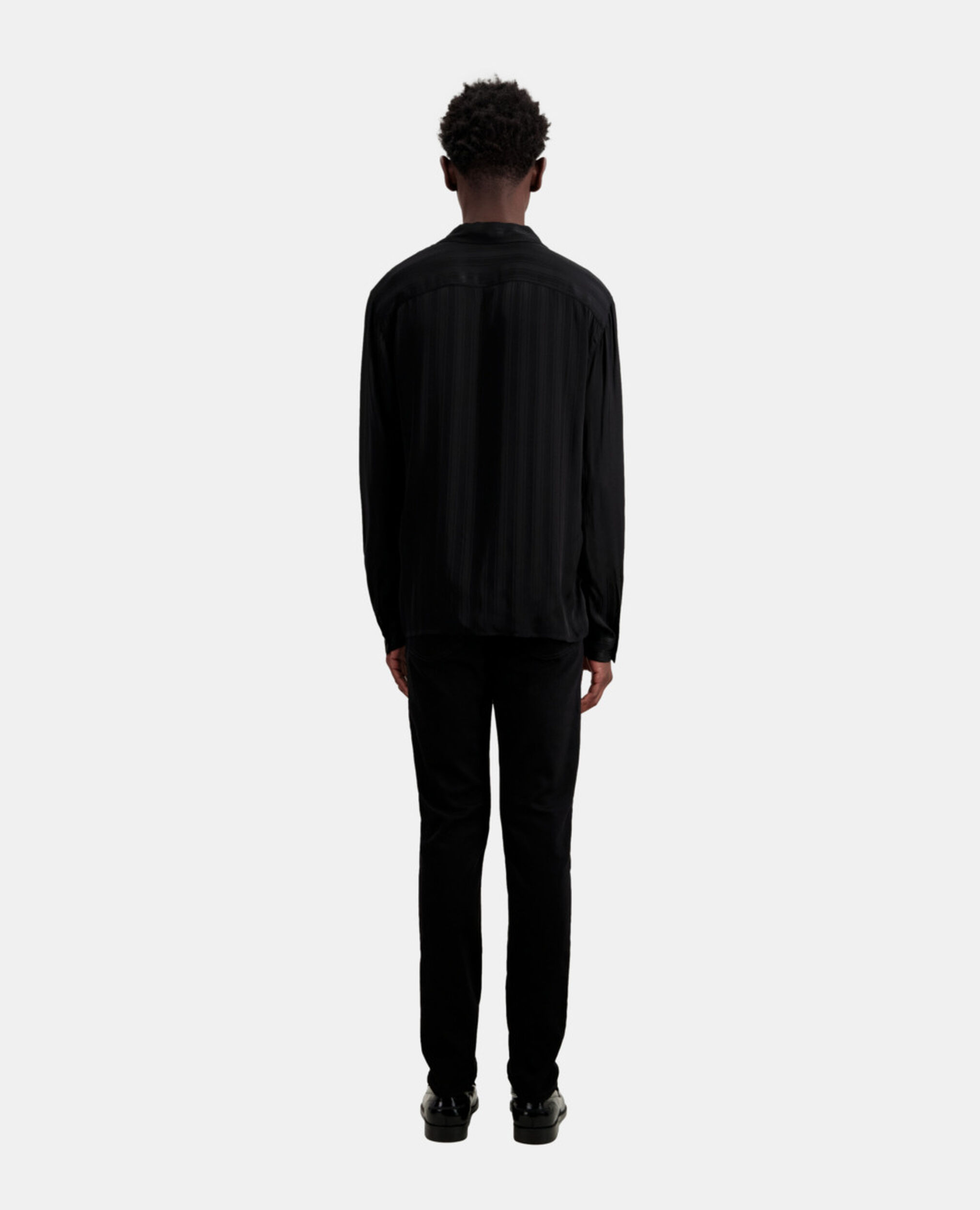 Schwarzes Jacquard-Hemd mit Streifen, BLACK, hi-res image number null