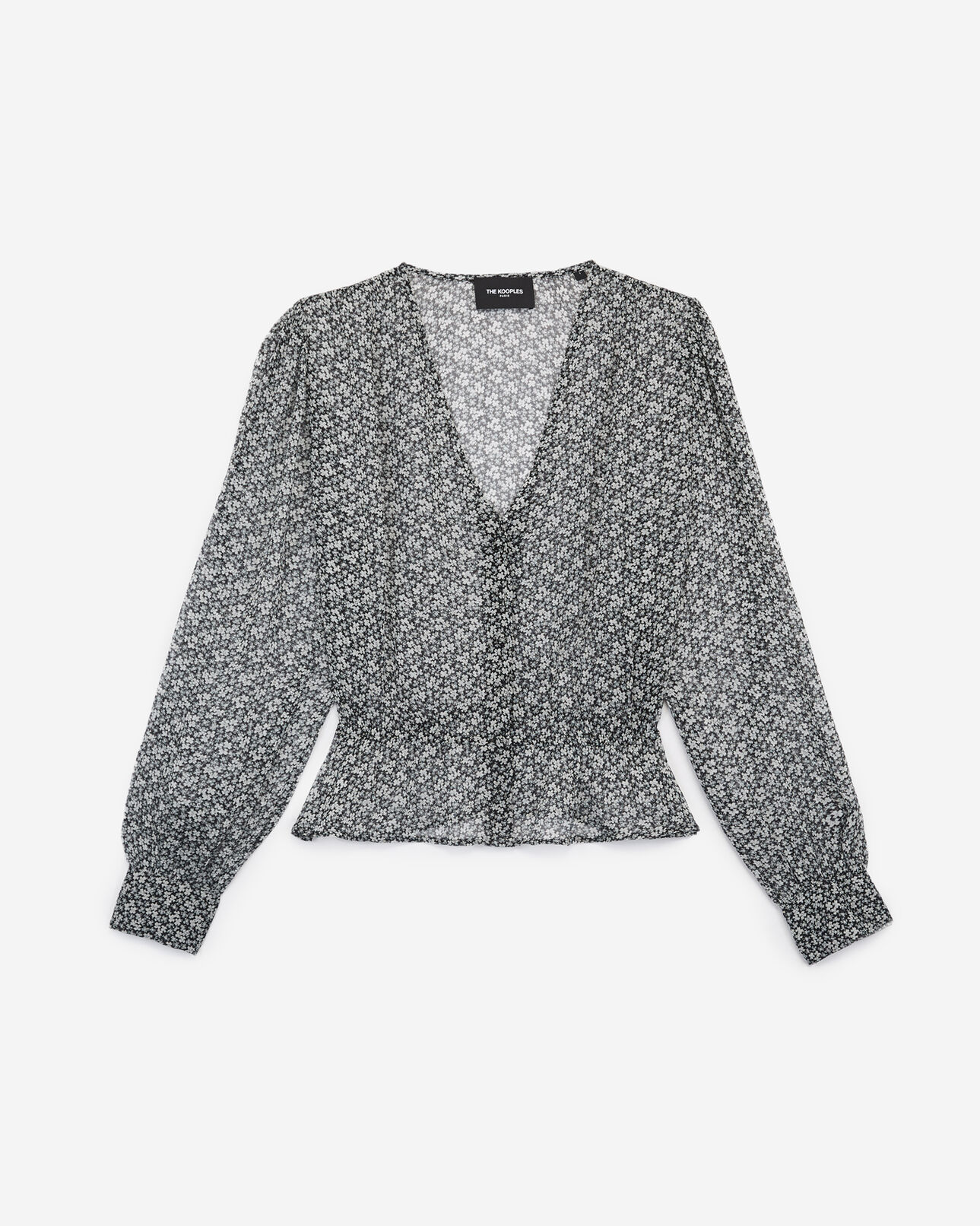 The Kooples F NAVY floral smart blue shirt with peplum