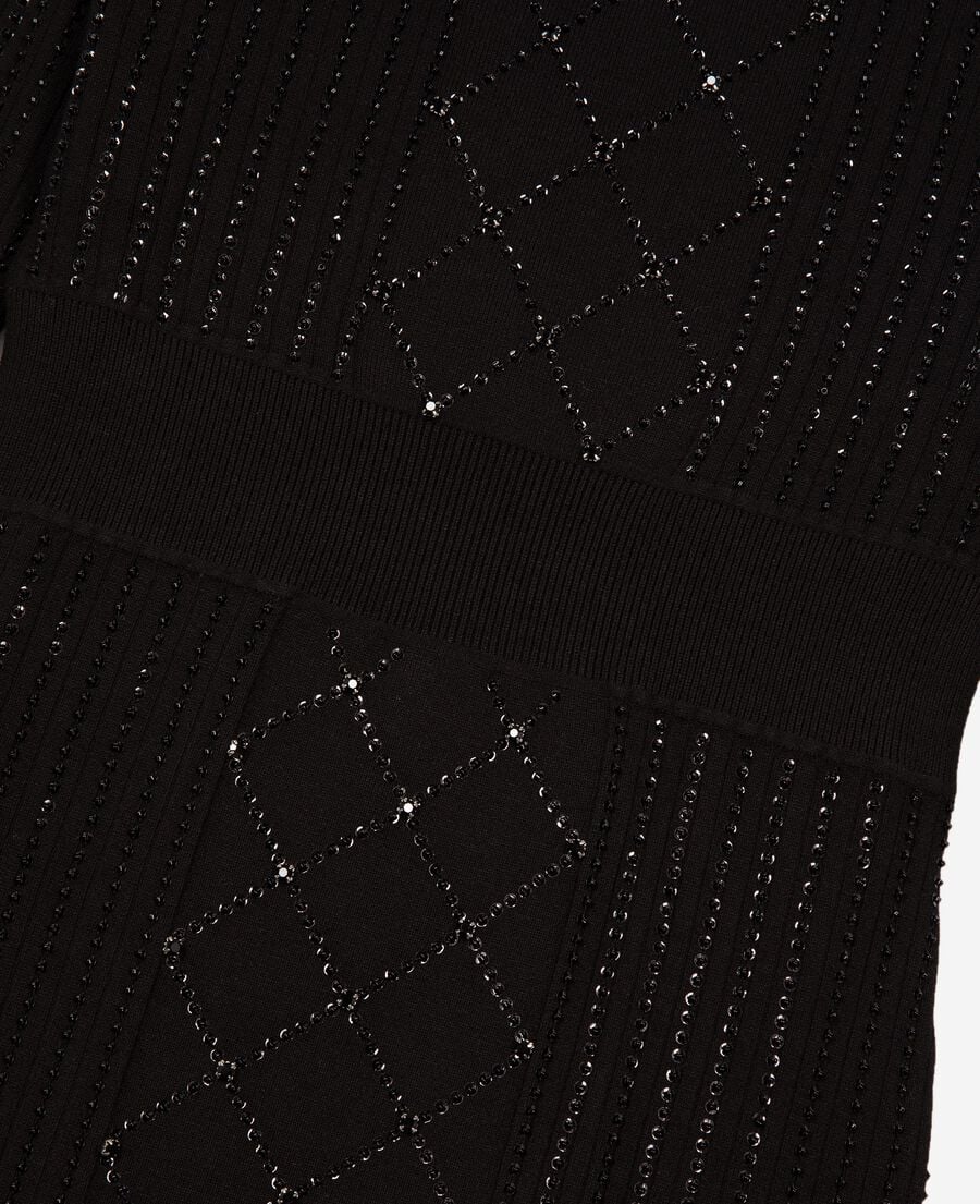 The Kooples WOMEN BLACK short knitted dress with rhinestones and pearls, black