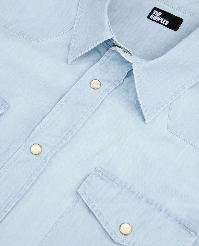 The Kooples MEN BLUE BEIGE blue denim shirt