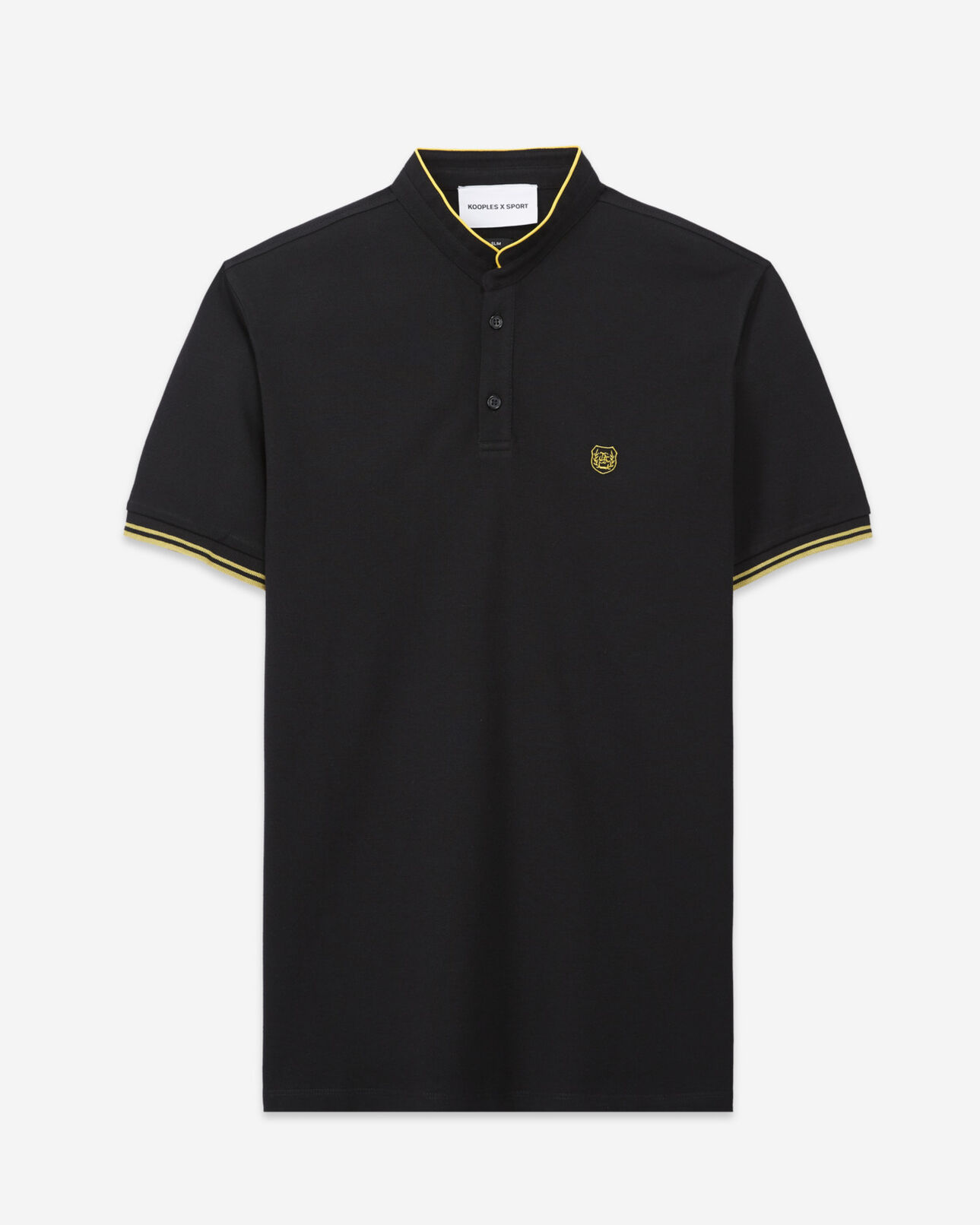 The Kooples HOMME BLACK / OLD GOLD polo coton noir à passepoil doré