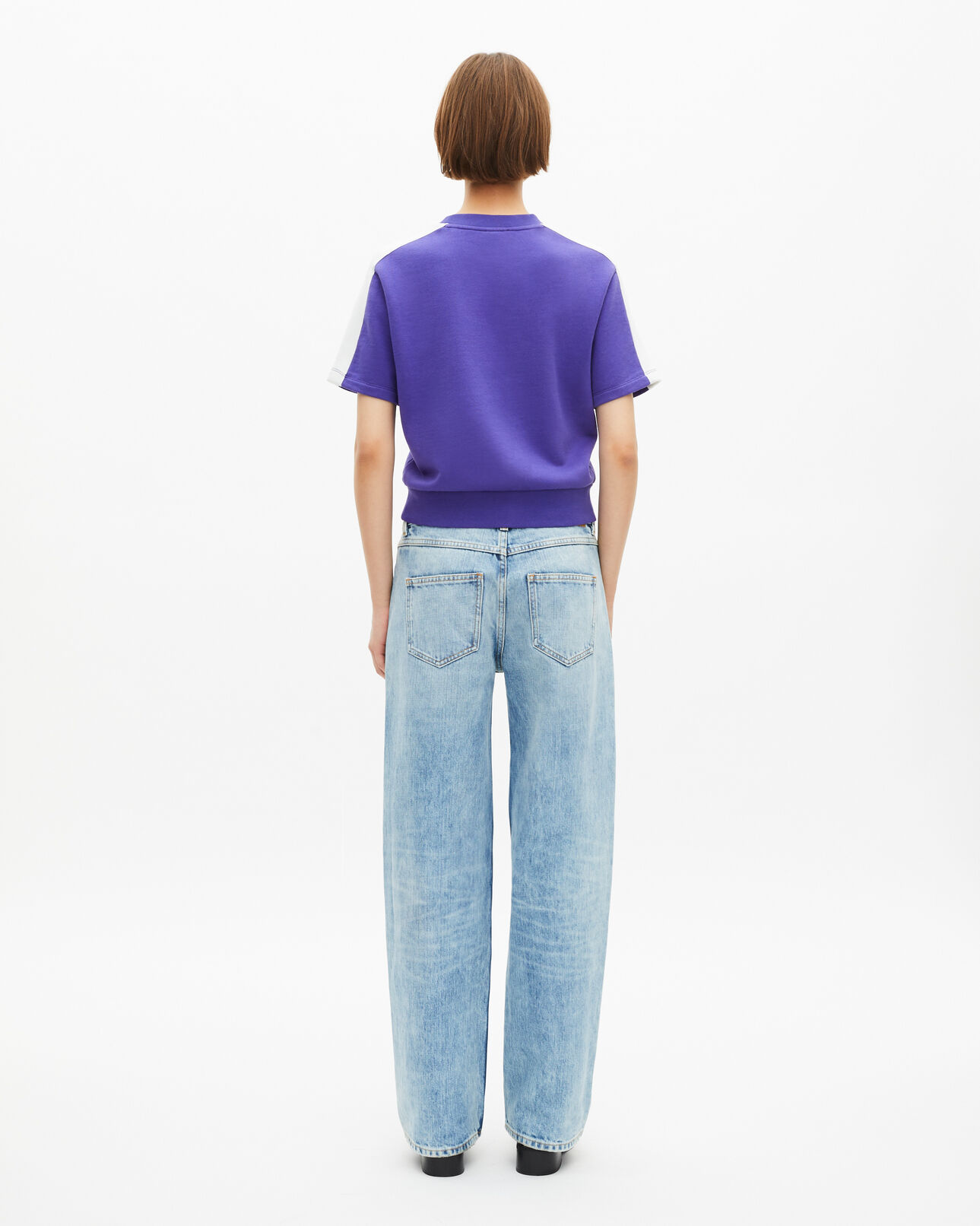 The Kooples DAMEN ELECTRIC BLUE kurzärmeliges sweatshirt mit lila siebdruck