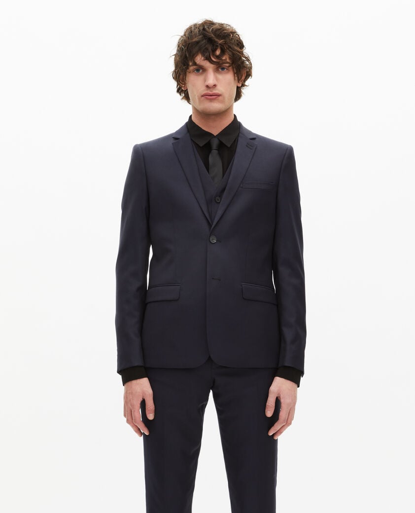 The Kooples MEN DARK NAVY straight cut blue wool suit jacket