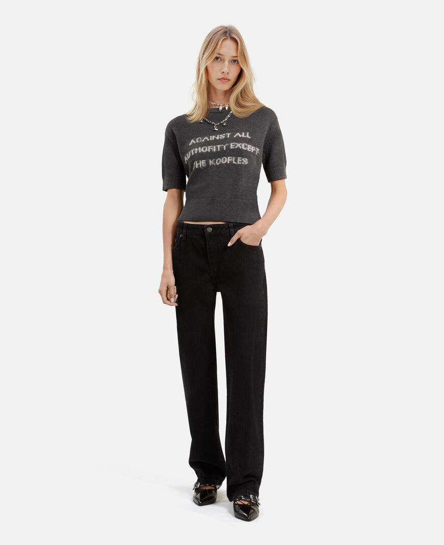 The Kooples F MIDDLE GREY MEL/WHITE short sleeved screen printed sweater