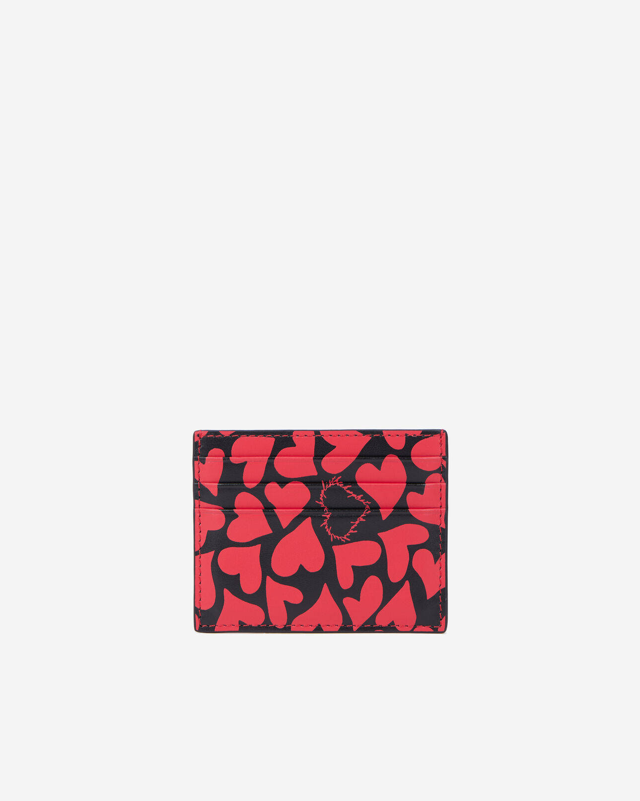 The Kooples WOMEN BLACK WHITE black leather card holder with hearts print