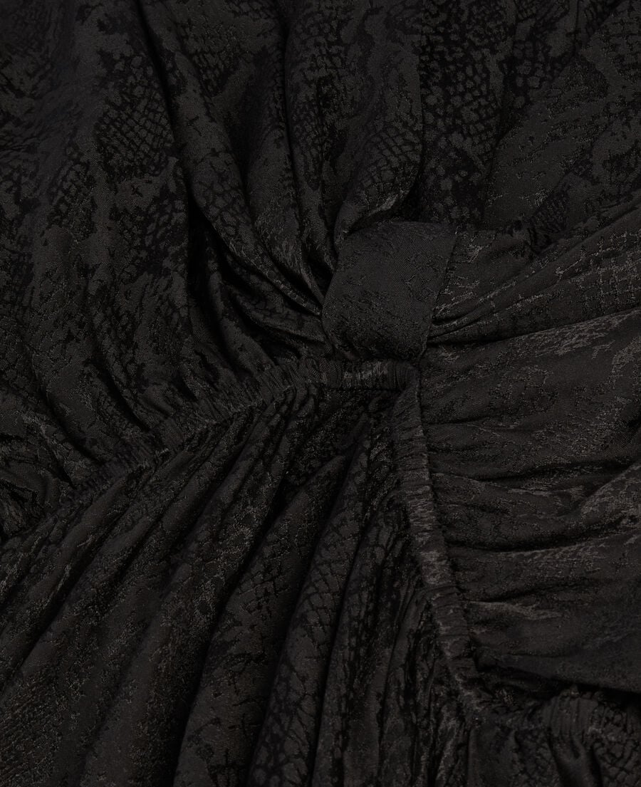 The Kooples DAMEN BLACK schwarzes kurzes jacquardkleid in pythonoptik mit drapierung
