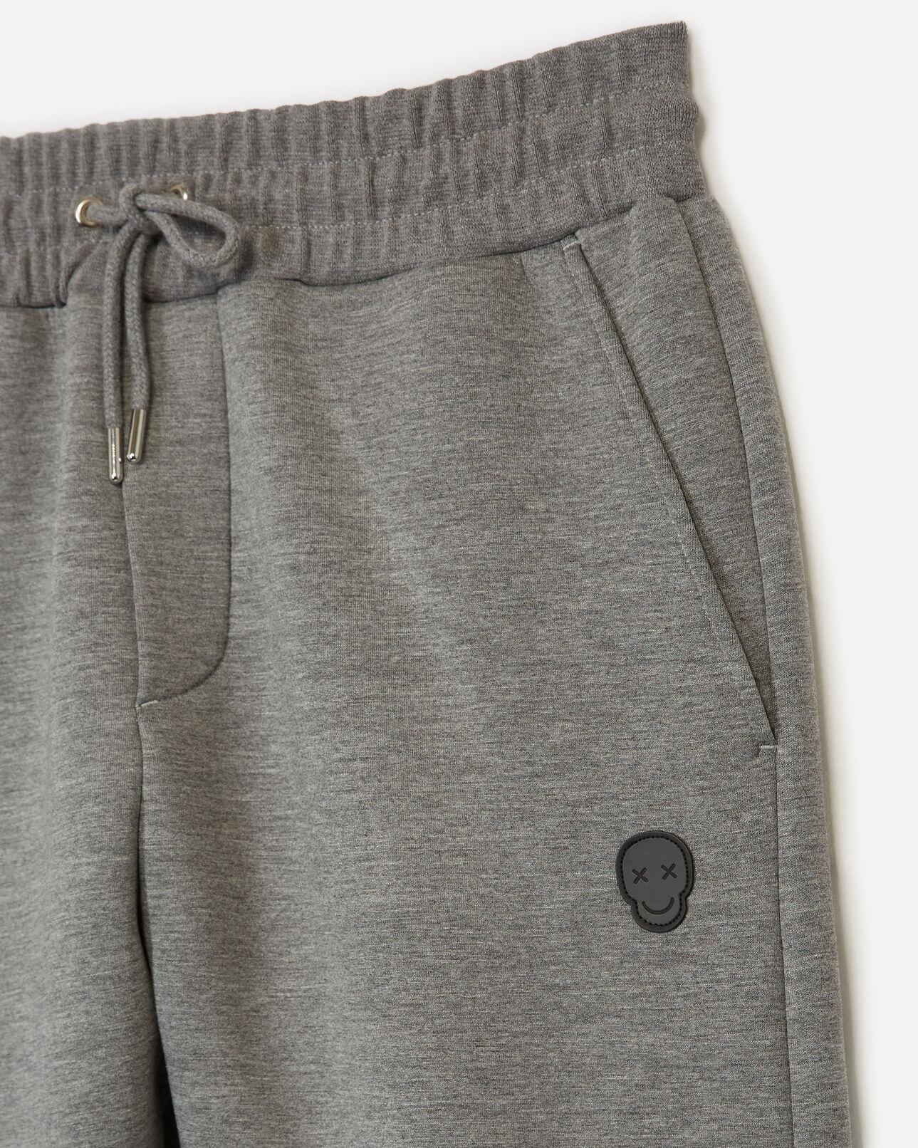 The Kooples MEN MIDDLE GREY MELANGE skinny heather grey joggers w/leather badge