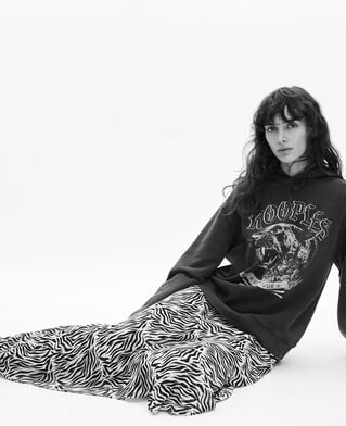 The Kooples WOMEN BLACK WASHED hooded sweatshirt with black screen print