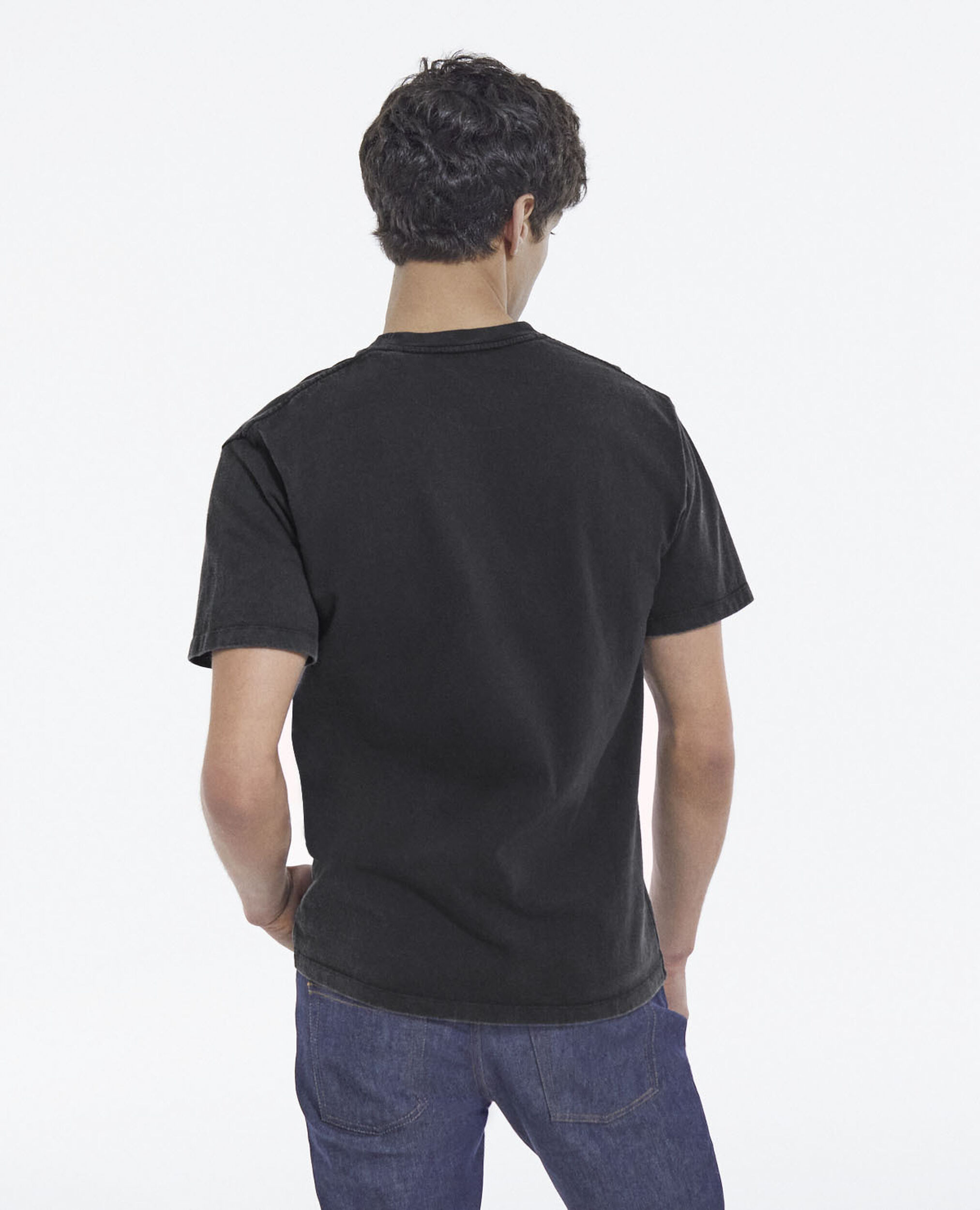 T-shirt noir délavé imprimé aigle col rond, BLACK WASHED, hi-res image number null