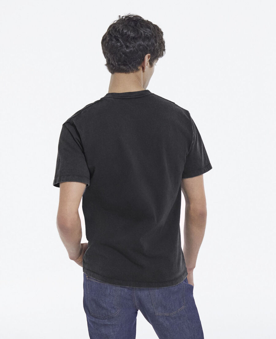 t-shirt noir délavé imprimé aigle col rond
