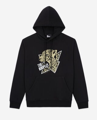 The Kooples MEN BLACK-ANTIC GOLD hoodie with a tiger screen print