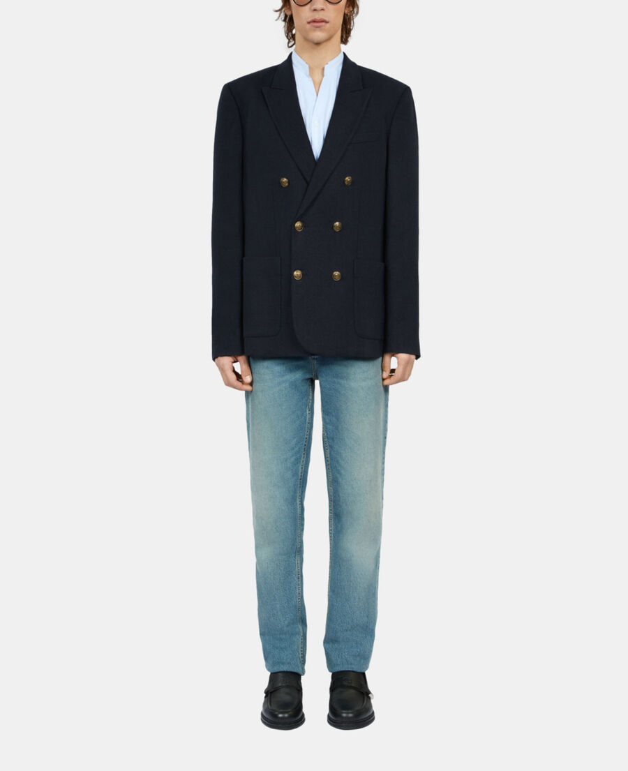 The Kooples HOMME DARK NAVY blazer en lin bleu marine