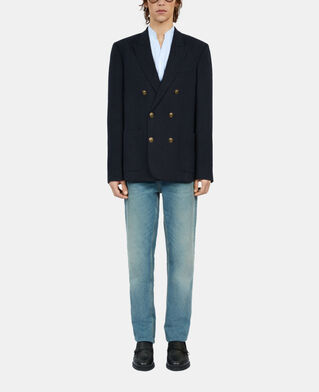 The Kooples HOMME DARK NAVY blazer en lin bleu marine