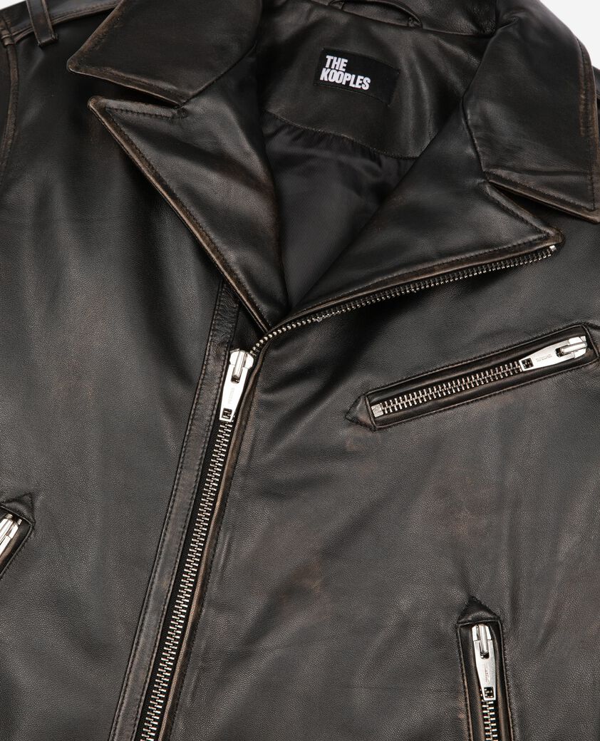 The Kooples HOMME BLACK USED LIGHT blouson style biker en cuir noir