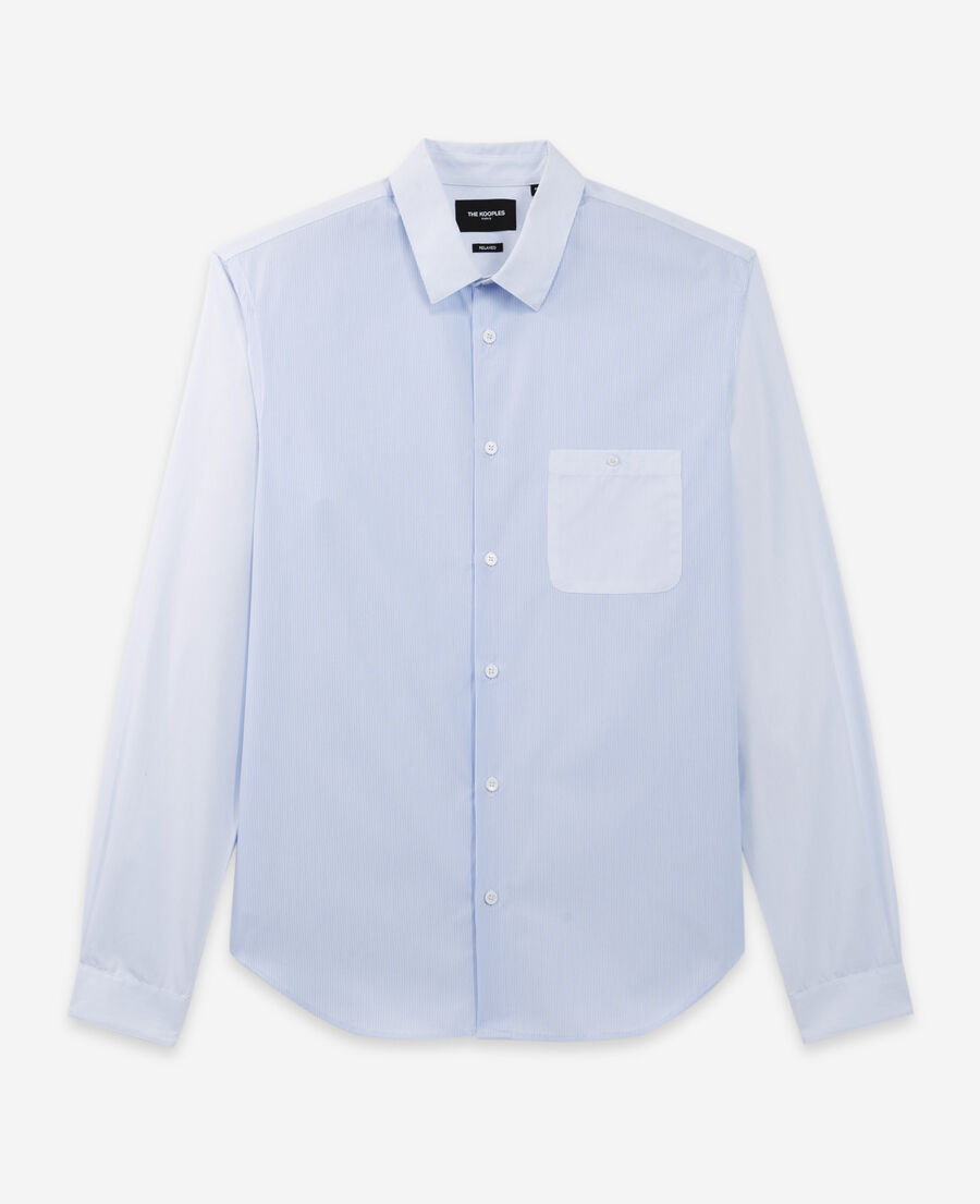 white collar shirt with sky blue stripes